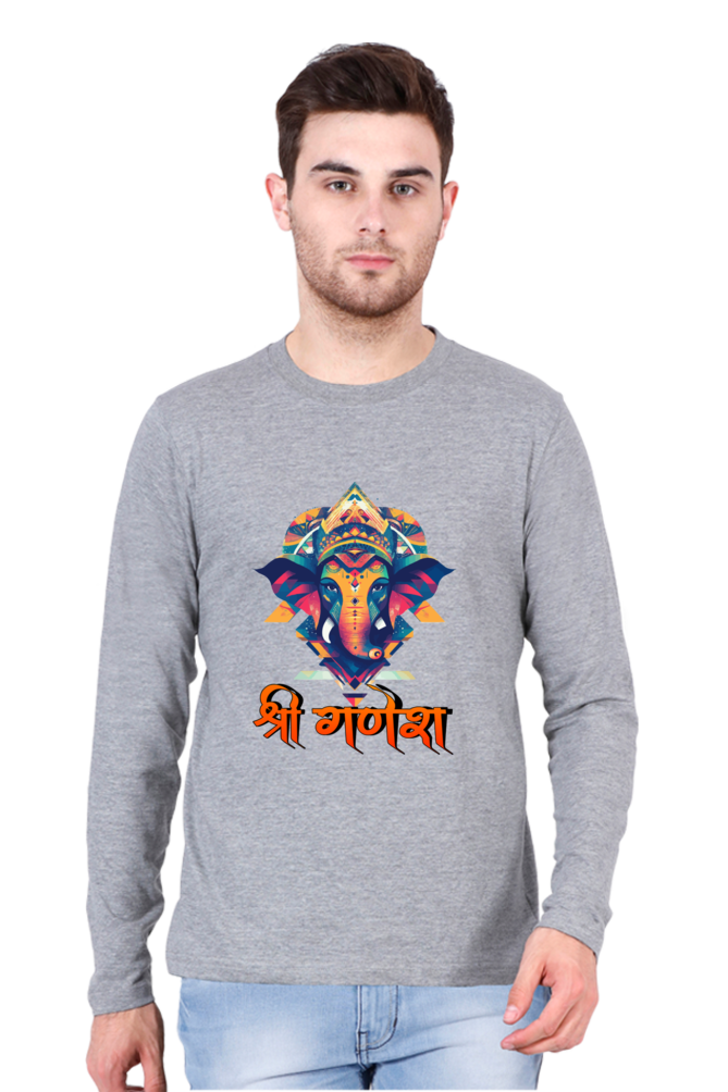 Jai Ganesha Protector Round Neck Full Sleeve T-Shirts for Men Vastrdhamm