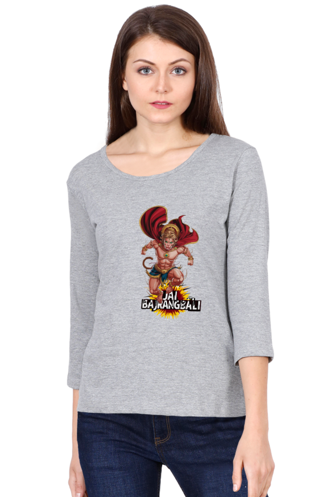 Hanuman Devotional HeroRound Neck Full Sleeve T-Shirts for Women Vastrdhamm