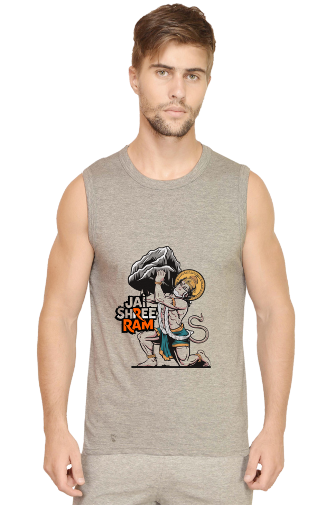 Hanuman Devotee Power Round Neck Sleeveless T-Shirts for Men Vastrdhamm