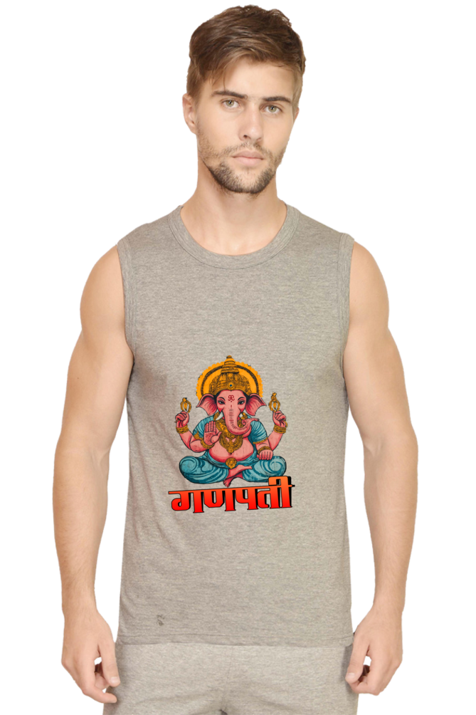 Jai Ganesha Victory Round Neck Sleeveless T-Shirts for Men Vastrdhamm