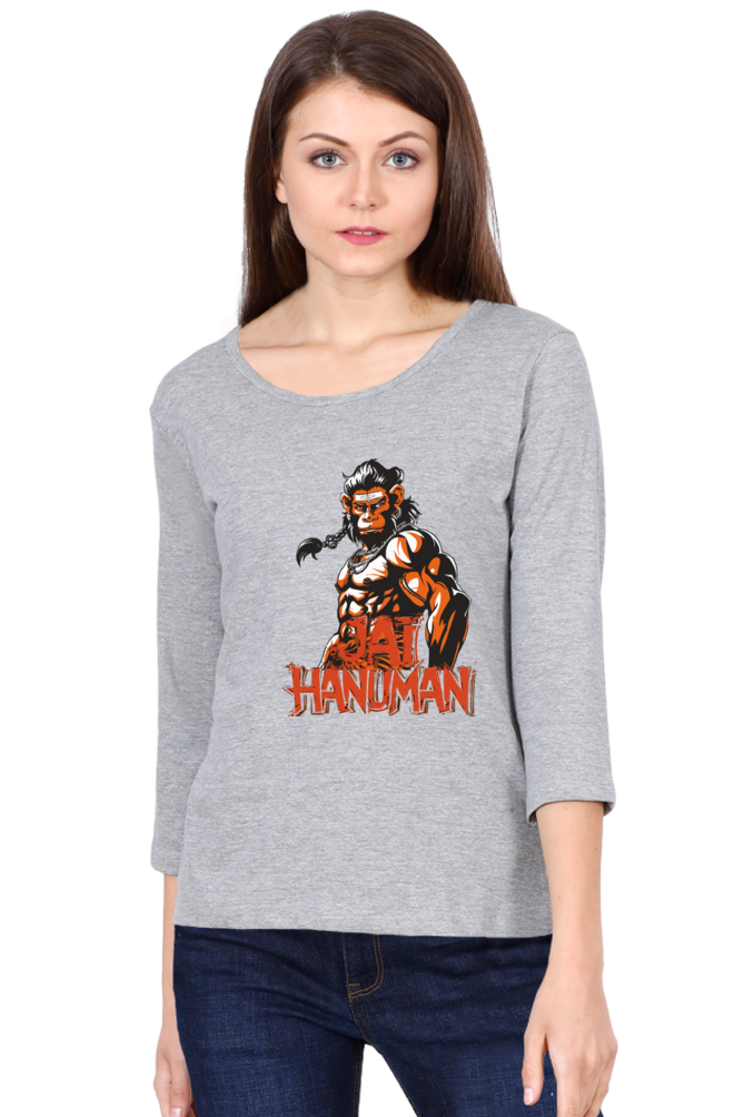 Hanuman Warrior SpiritRound Neck Full Sleeve T-Shirts for Women Vastrdhamm