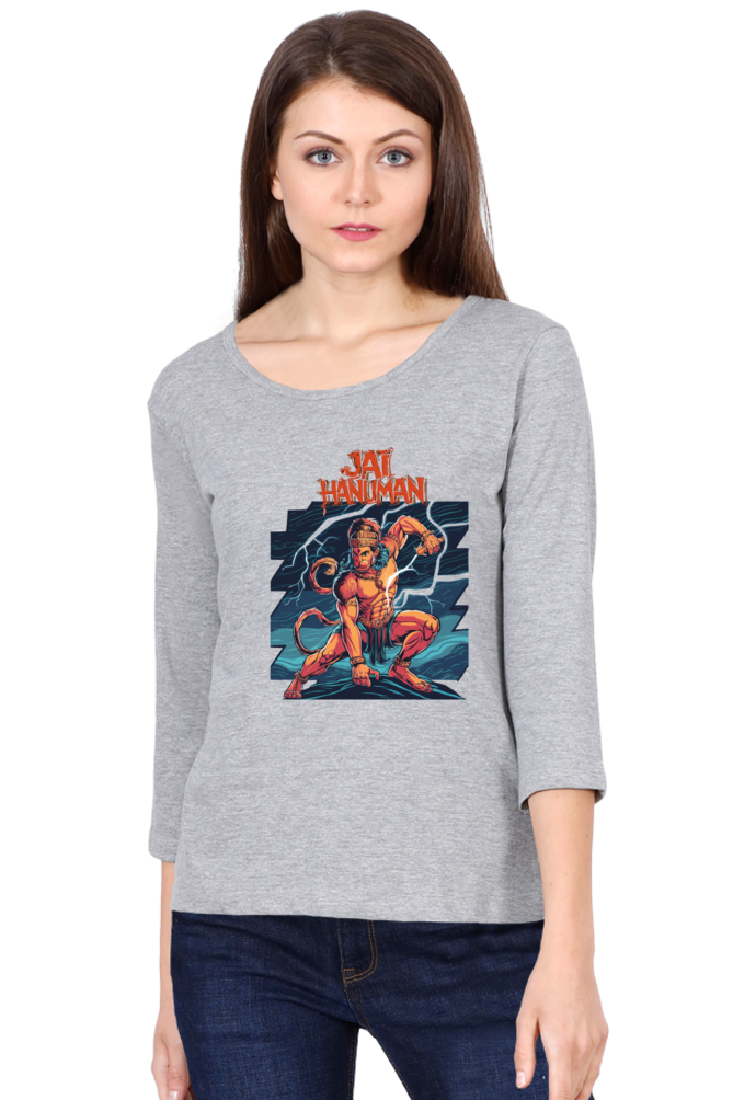 Hanuman Valor UnleashedRound Neck Full Sleeve T-Shirts for Women Vastrdhamm