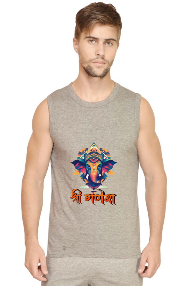 Jai Ganesha Protector Round Neck Sleeveless T-Shirts for Men Vastrdhamm