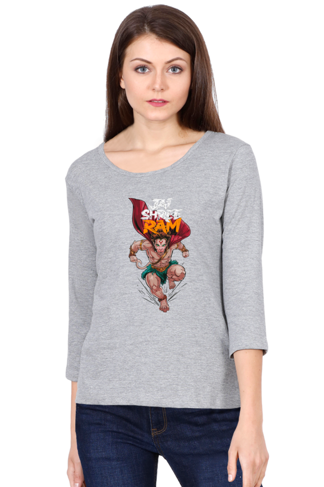 Hanuman Devotional PowerRound Neck Full Sleeve T-Shirts for Women Vastrdhamm