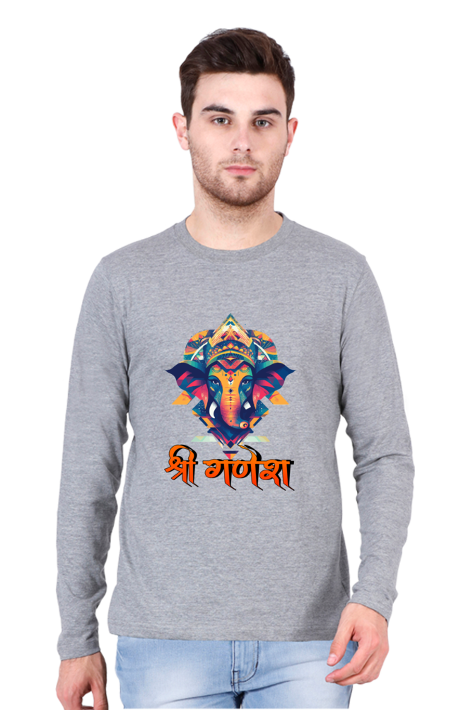 Jai Ganesha Protector Round Neck Full Sleeve T-Shirts for Men Vastrdhamm