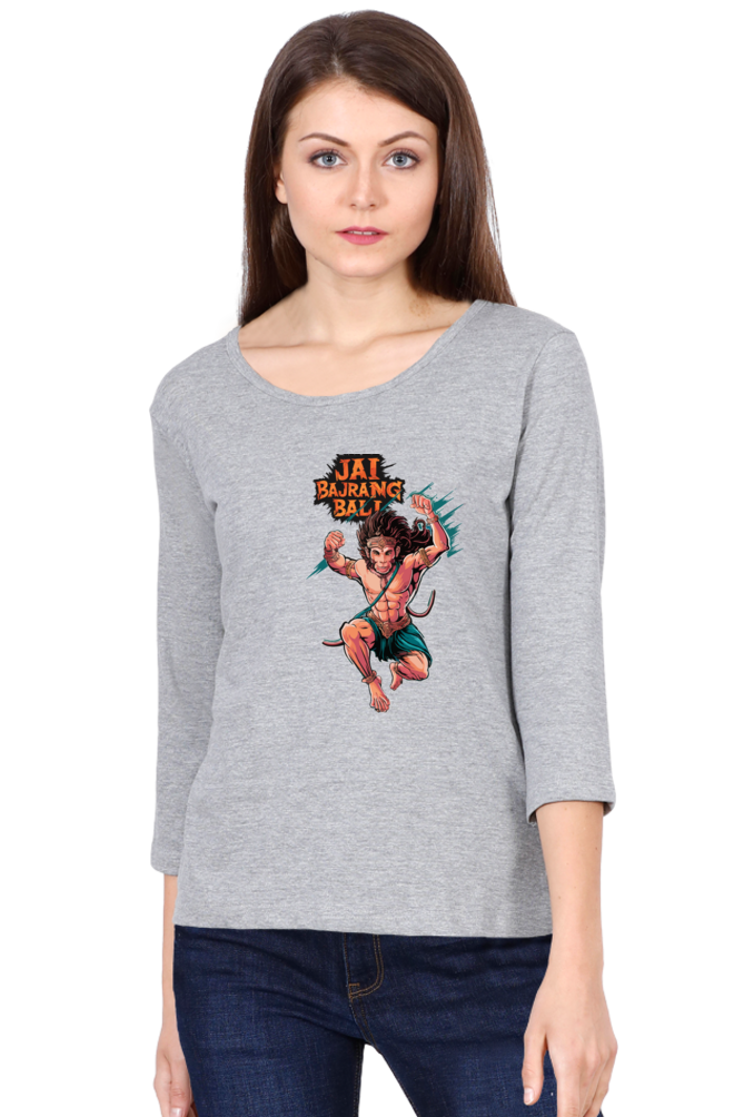 Hanuman Bhakti DevotionRound Neck Full Sleeve T-Shirts for Women Vastrdhamm