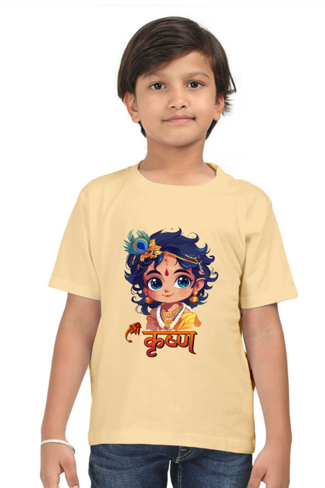 Shree Krishan Flute Melody Round Neck Half Sleeve Classic T-Shirts for Boy Vastrdhamm