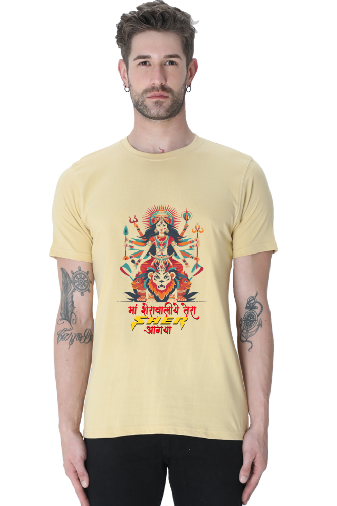 Maa Durga Warrior Round Neck Half Sleeve Classic T-Shirts for Men Vastrdhamm