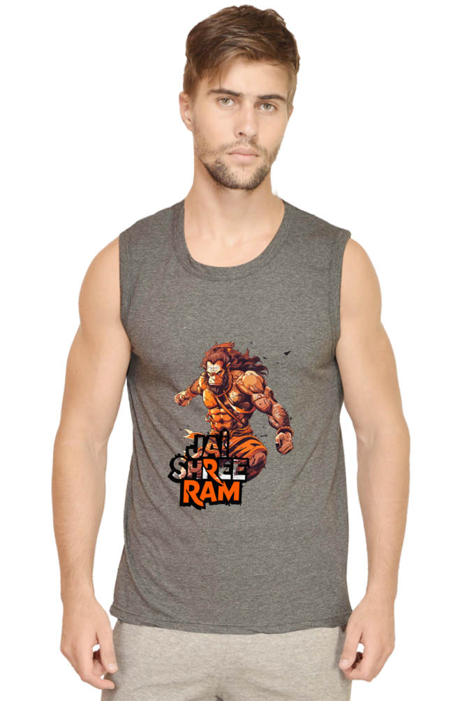 Hanuman Jai Shree Ram Round Neck Sleeveless T-Shirts for Men Vastrdhamm