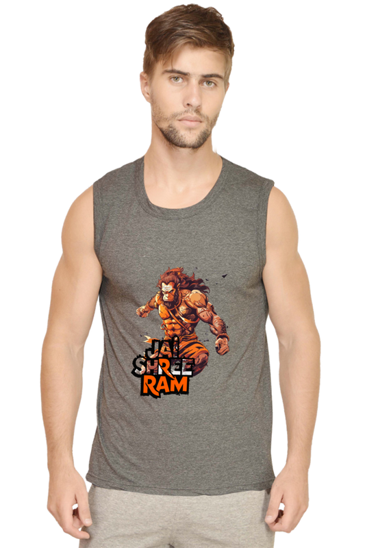 Hanuman Jai Shree Ram Round Neck Sleeveless T-Shirts for Men Vastrdhamm