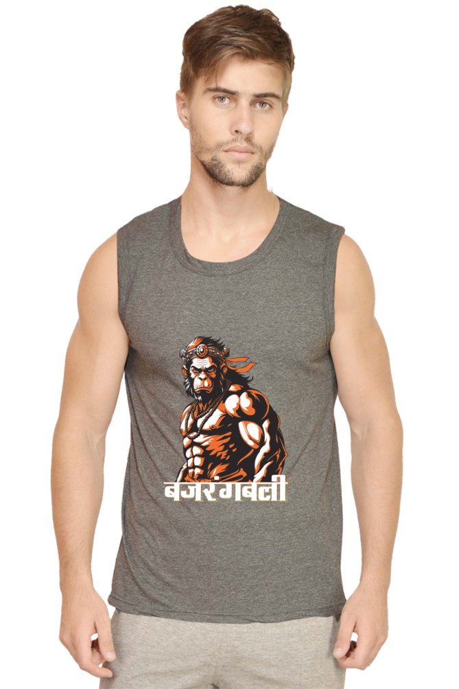 Hanuman Devotion Round Neck Sleeveless T-Shirts for Men Vastrdhamm