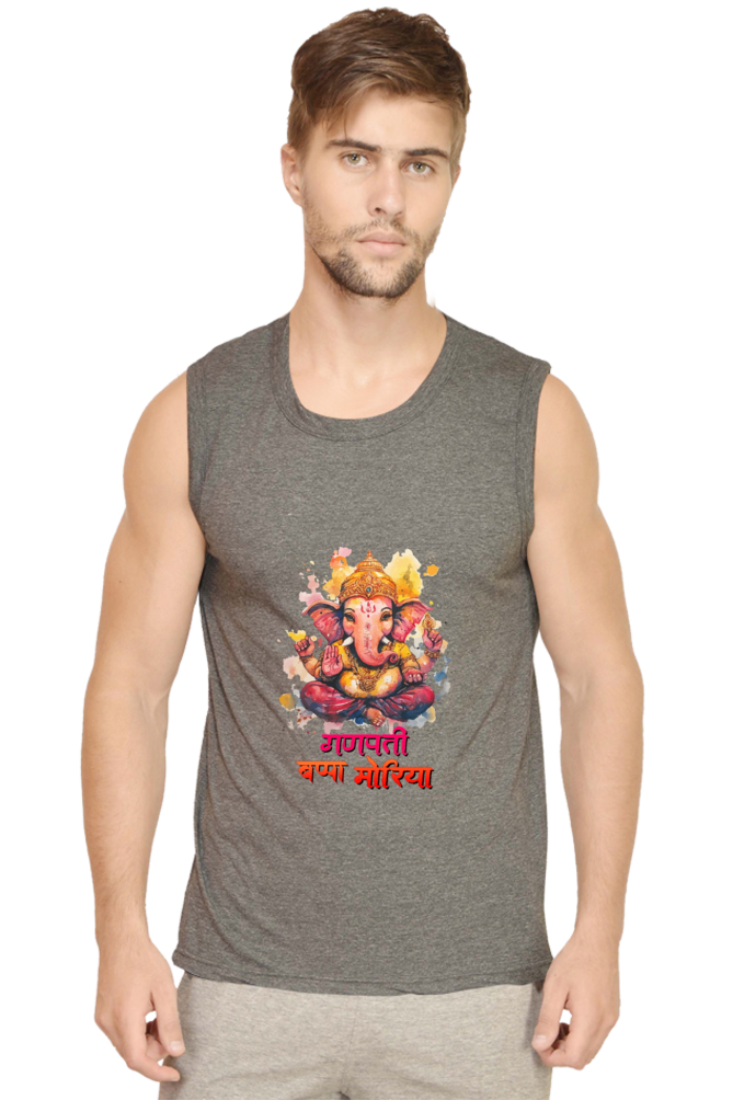 Ganesha Wisdom Round Neck Sleeveless T-Shirts for Men Vastrdhamm