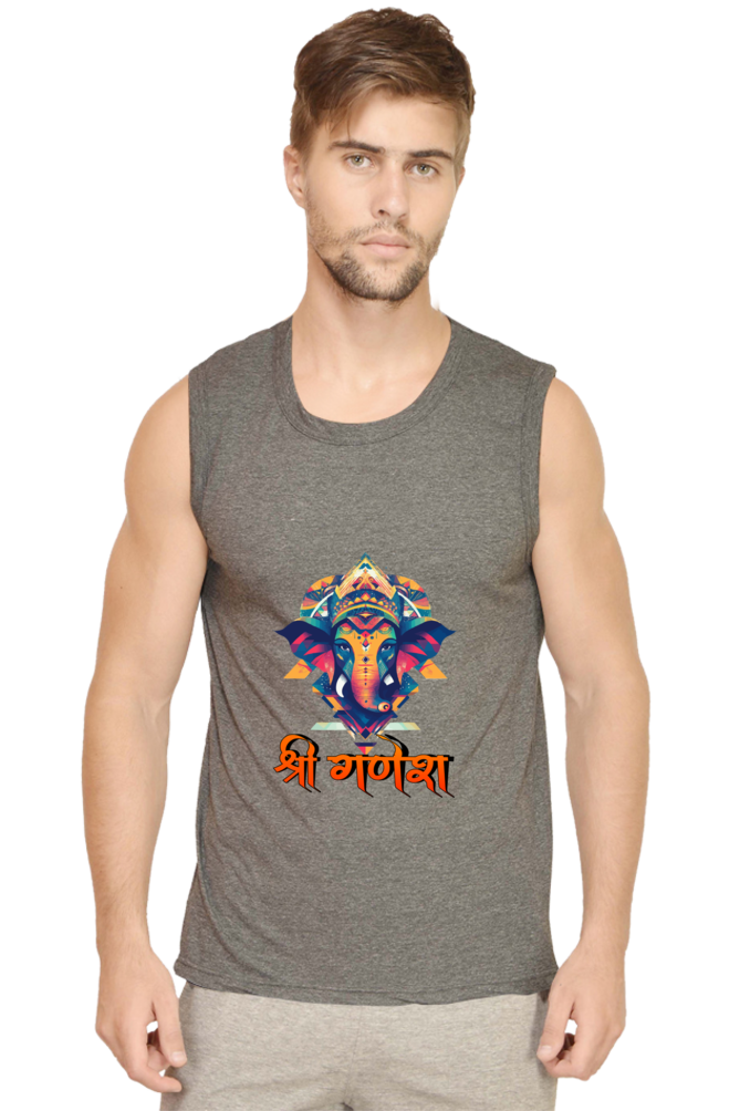 Jai Ganesha Protector Round Neck Sleeveless T-Shirts for Men Vastrdhamm