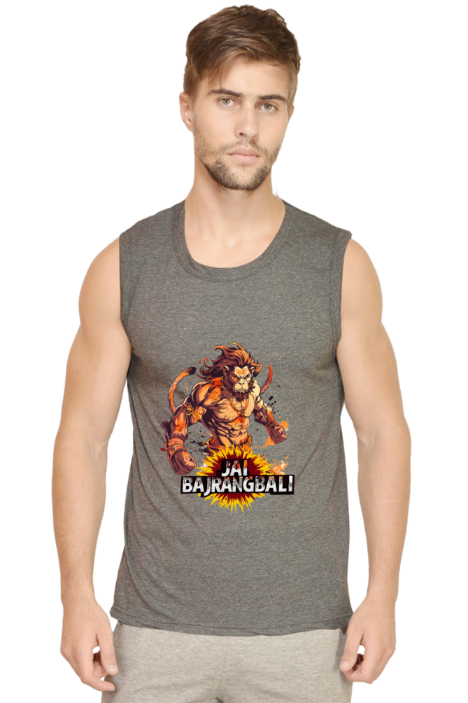 Hanuman Devotional Power Round Neck Sleeveless T-Shirts for Men Vastrdhamm