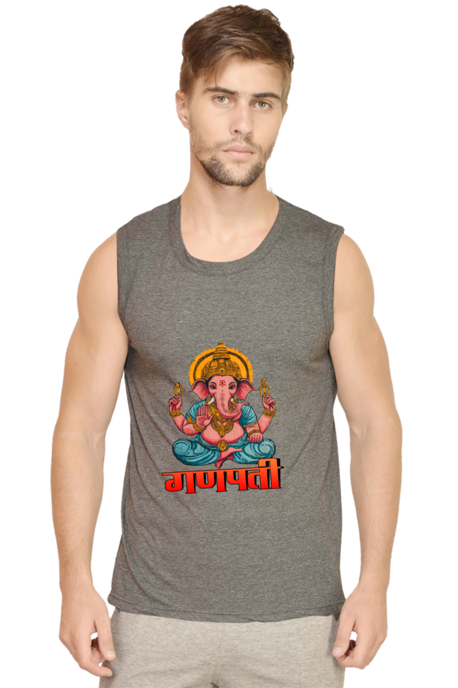 Jai Ganesha Victory Round Neck Sleeveless T-Shirts for Men Vastrdhamm