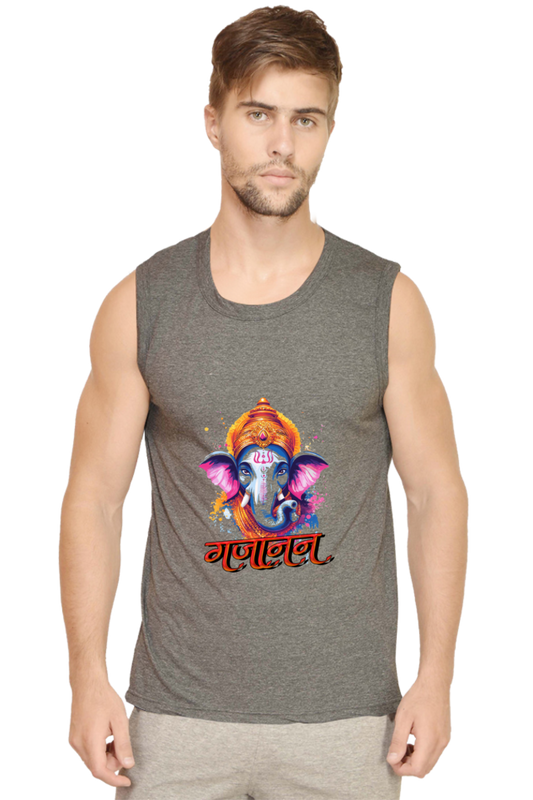 Ganesha Blessings Round Neck Sleeveless T-Shirts for Men Vastrdhamm