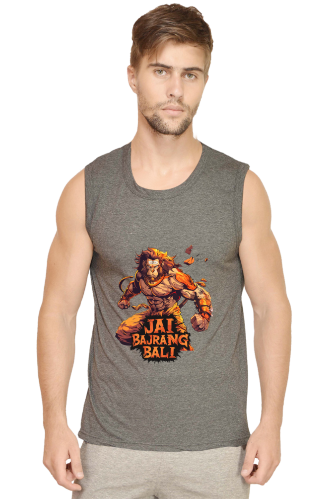 Hanuman Devotee Round Neck Sleeveless T-Shirts for Men Vastrdhamm