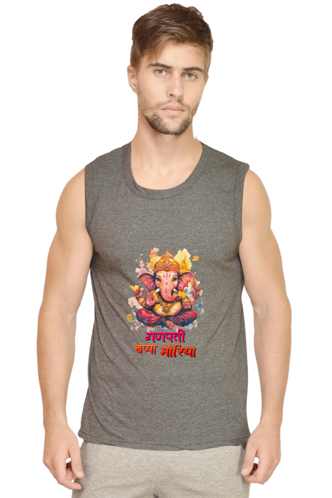 Ganesha Wisdom Round Neck Sleeveless T-Shirts for Men Vastrdhamm