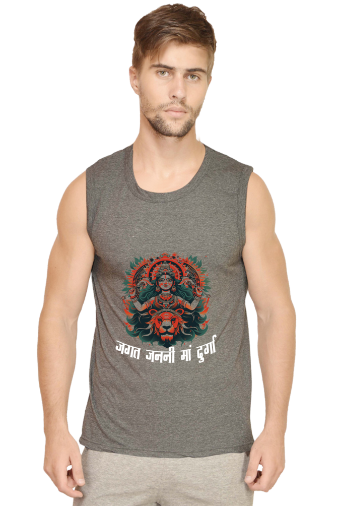 Durga Blessings Round Neck Sleeveless T-Shirts for Men Vastrdhamm