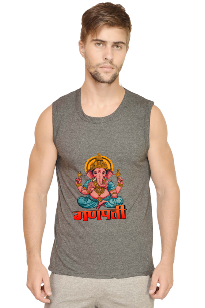 Jai Ganesha Victory Round Neck Sleeveless T-Shirts for Men Vastrdhamm