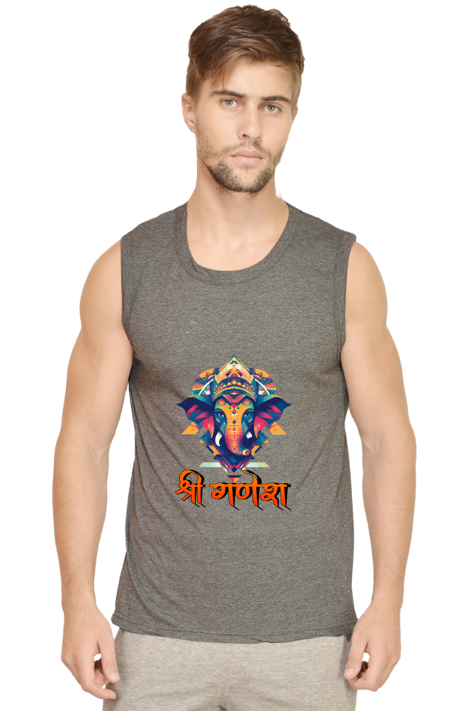 Jai Ganesha Protector Round Neck Sleeveless T-Shirts for Men Vastrdhamm