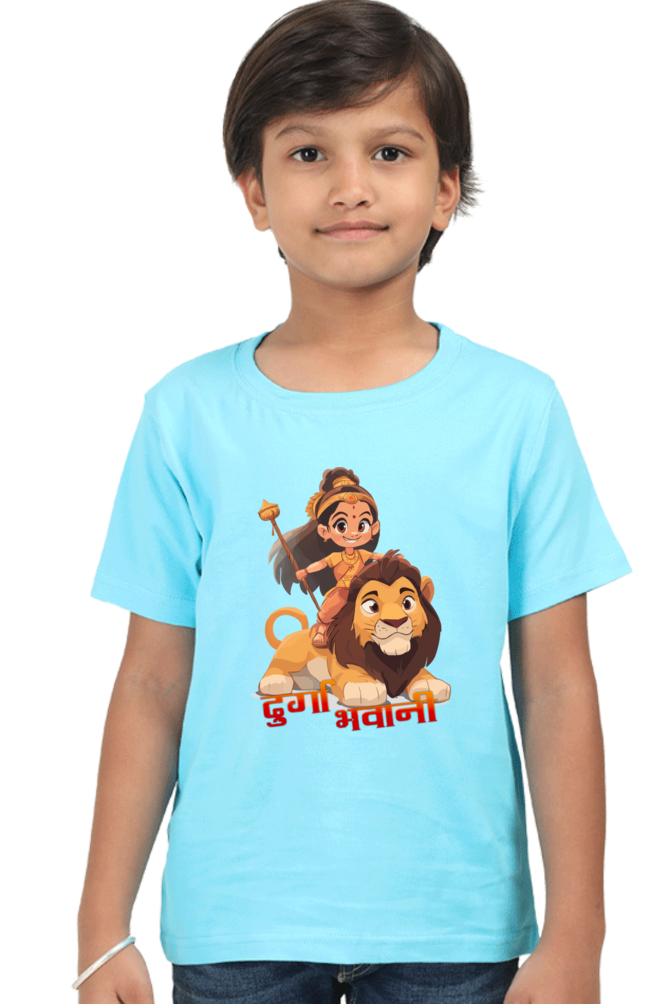 Maa Durga Warrior Round Neck Half Sleeve Classic T-Shirts for Boy Vastrdhamm