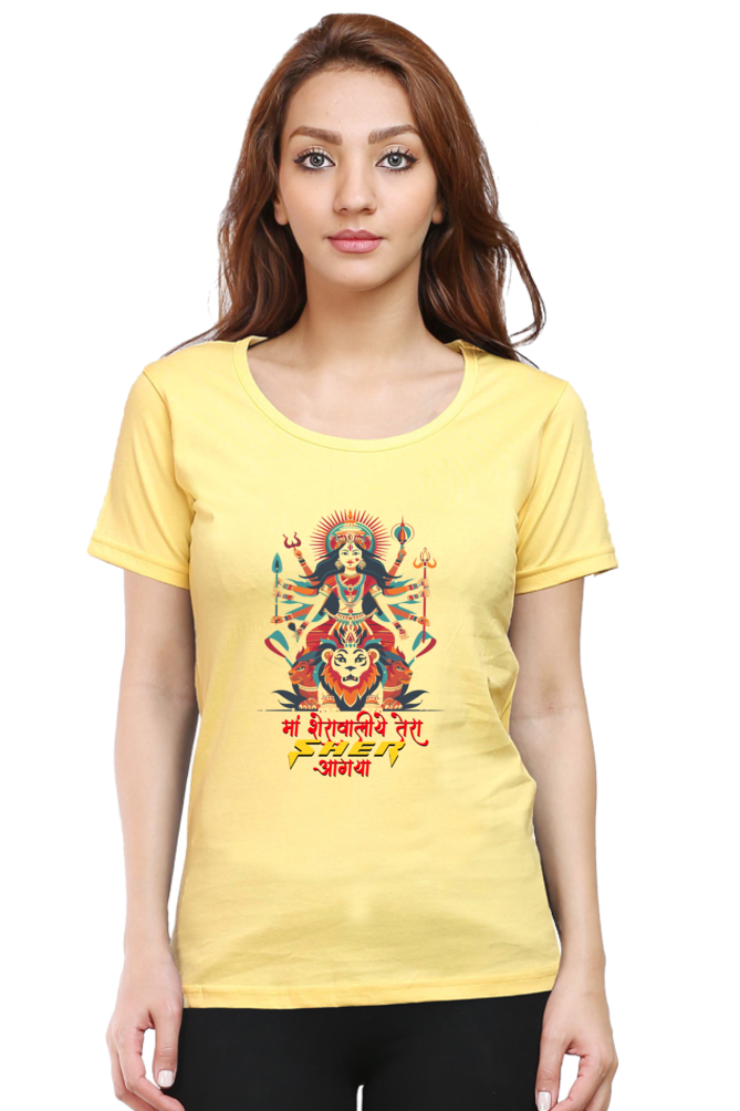 Maa Durga Warrior Round Neck Half Sleeve Classic T-Shirts for Women Vastrdhamm