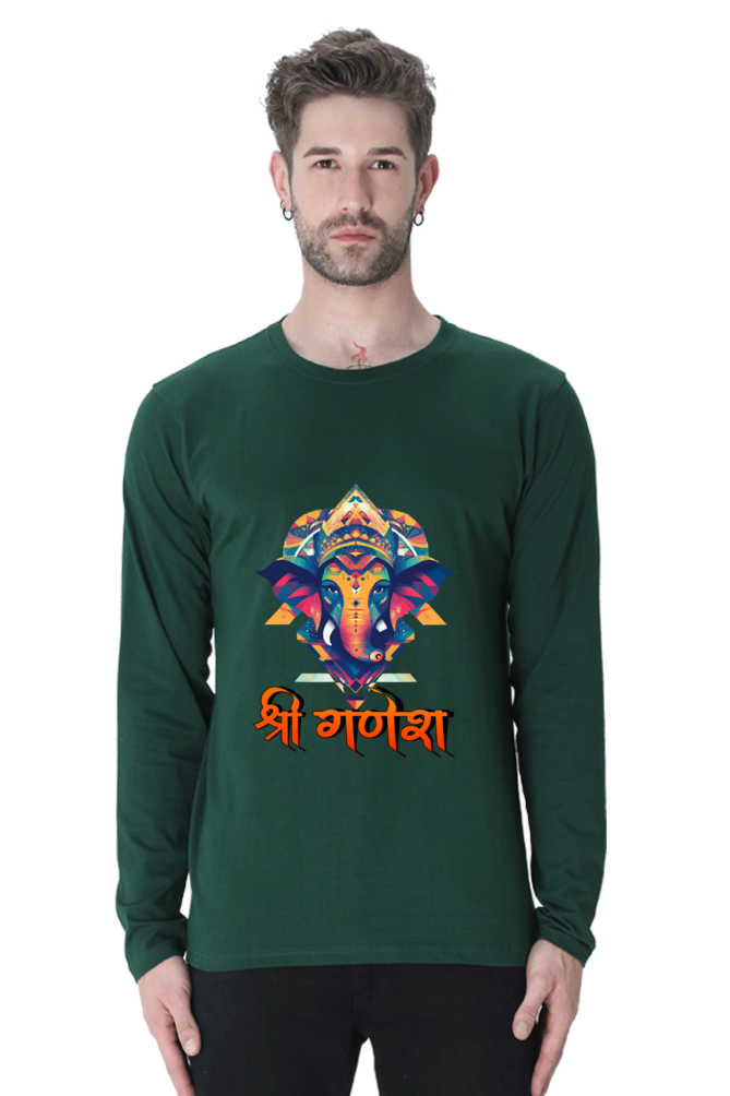 Jai Ganesha Protector Round Neck Full Sleeve T-Shirts for Men Vastrdhamm