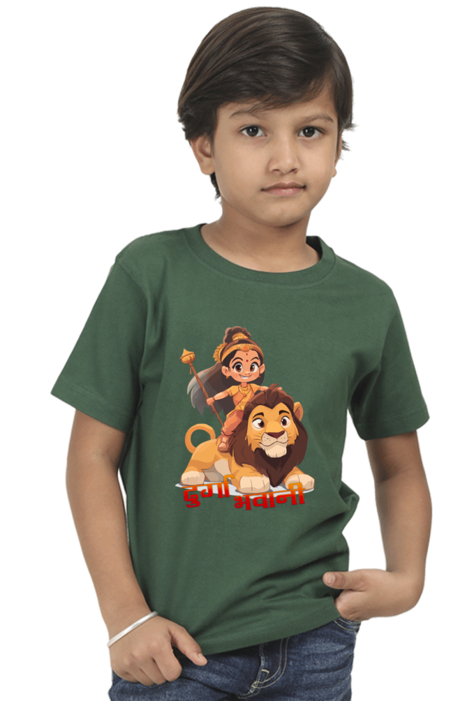 Maa Durga Warrior Round Neck Half Sleeve Classic T-Shirts for Boy Vastrdhamm