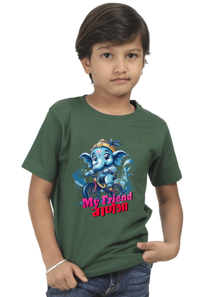 Jai Ganesha Blessings Round Neck Half Sleeve Classic T-Shirts for Boy Vastrdhamm