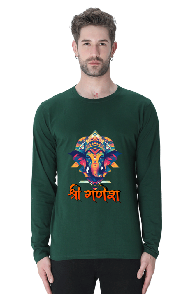 Jai Ganesha Protector Round Neck Full Sleeve T-Shirts for Men Vastrdhamm