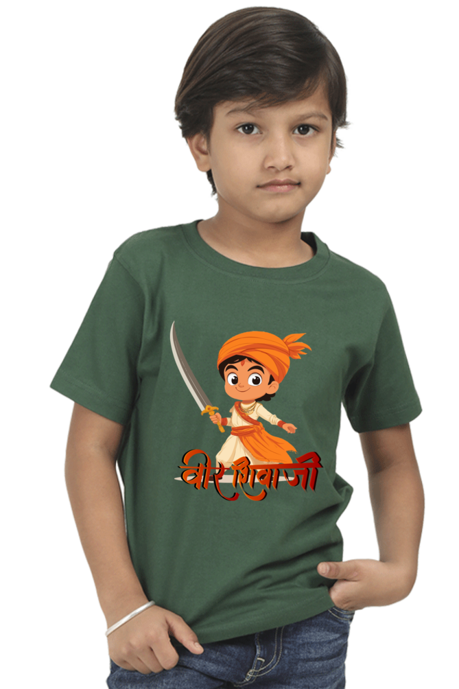 Shivaji Maharaj Valor Round Neck Half Sleeve Classic T-Shirts for Boy Vastrdhamm