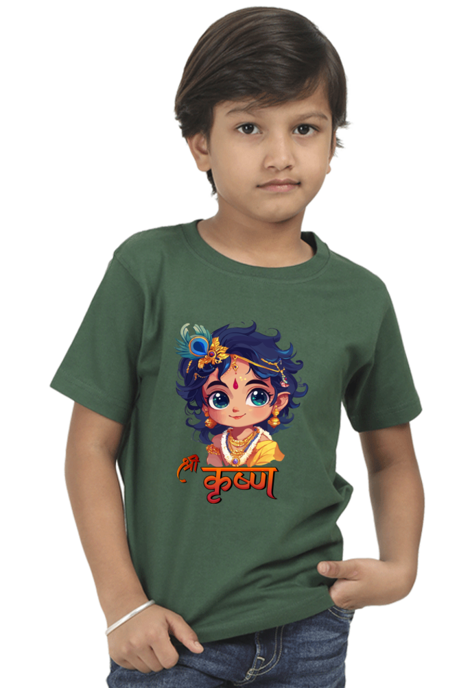 Shree Krishan Flute Melody Round Neck Half Sleeve Classic T-Shirts for Boy Vastrdhamm