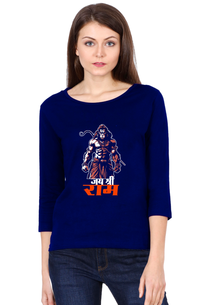 Hanuman Heroic DeedsRound Neck Full Sleeve T-Shirts for Women Vastrdhamm