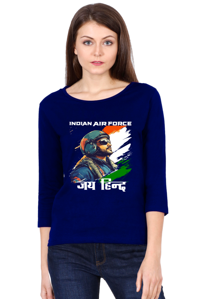 Sky Warriors: Indian Air Force Round Neck Full Sleeve T-Shirts for Women Vastrdhamm