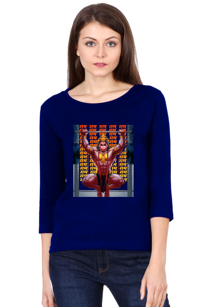 Hanuman Supreme DevotionRound Neck Full Sleeve T-Shirts for Women Vastrdhamm