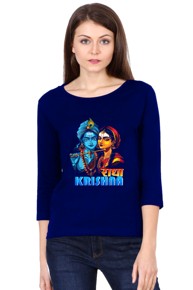 Shree Krishan Divine Love Round Neck Full Sleeve T-Shirts for Women Vastrdhamm