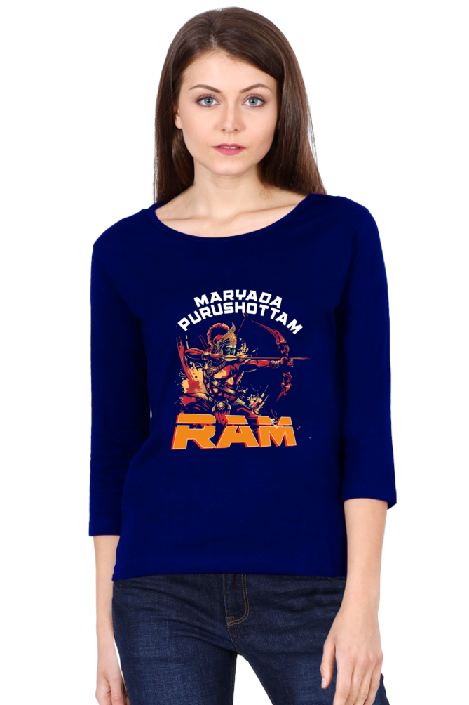 Ram Ji Divine Protector Round Neck Full Sleeve T-Shirts for Women Vastrdhamm