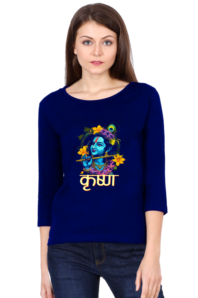 Shree Krishan Govardhan Protector Round Neck Full Sleeve T-Shirts for Women Vastrdhamm