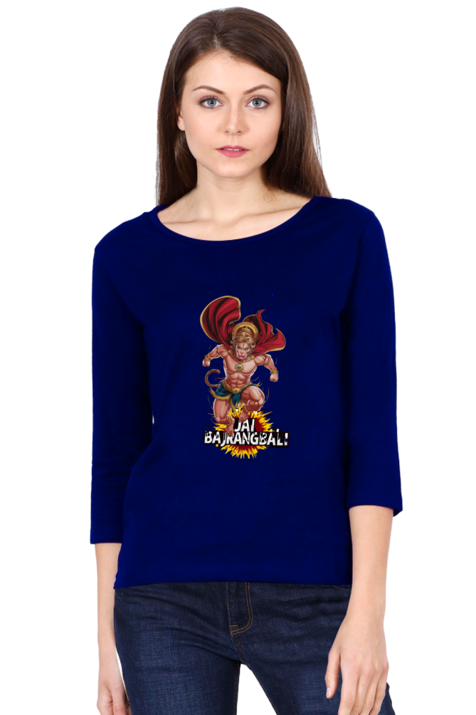 Hanuman Devotional HeroRound Neck Full Sleeve T-Shirts for Women Vastrdhamm