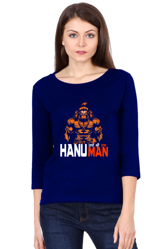 Hanuman Unyielding StrengthRound Neck Full Sleeve T-Shirts for Women Vastrdhamm