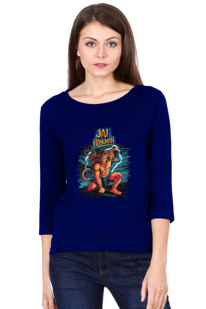 Hanuman Sacred MightRound Neck Full Sleeve T-Shirts for Women Vastrdhamm