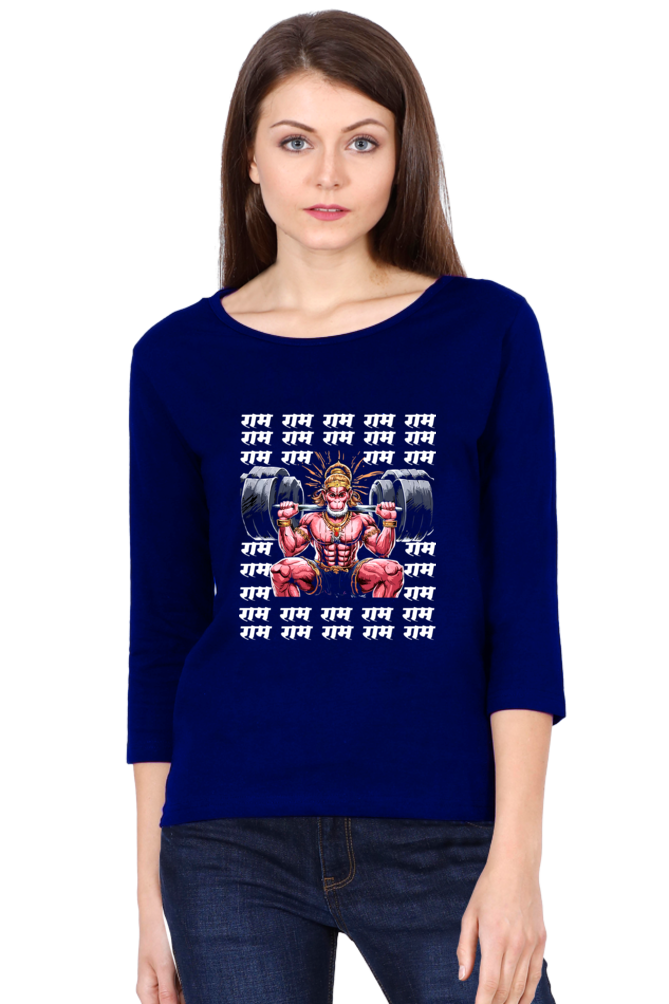 Hanuman Divine EnergyRound Neck Full Sleeve T-Shirts for Women Vastrdhamm