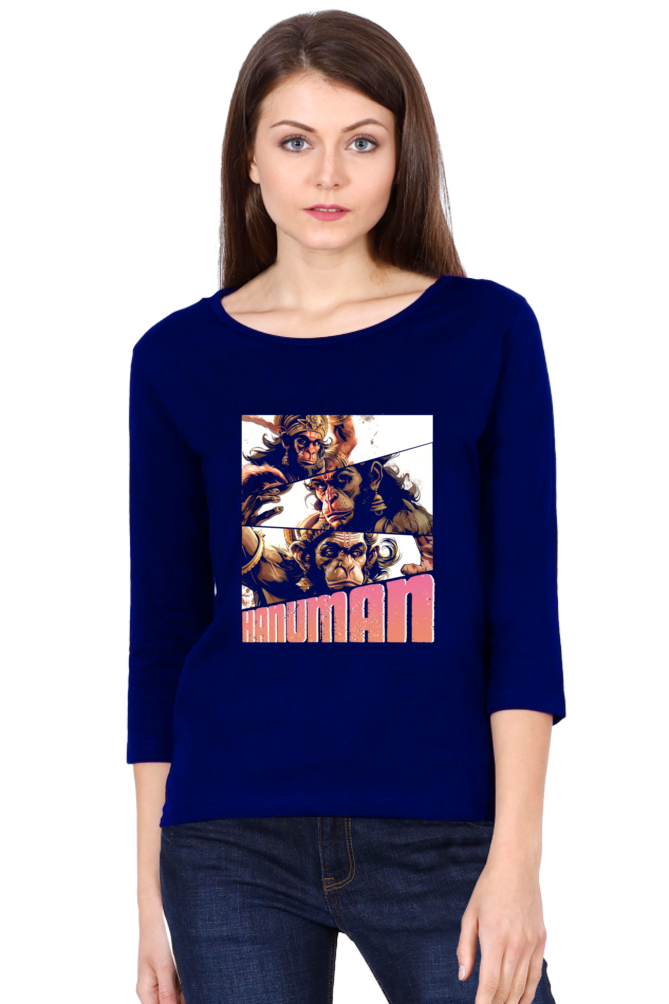 Hanuman Celestial GuardianRound Neck Full Sleeve T-Shirts for Women Vastrdhamm