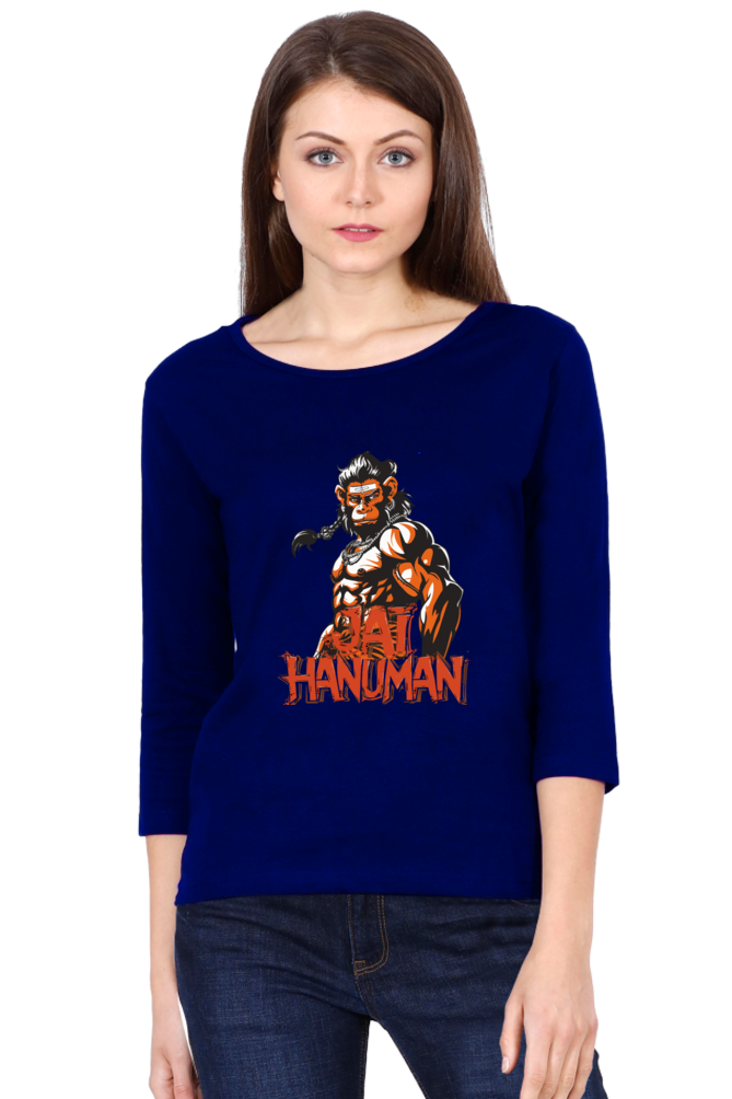 Hanuman Warrior SpiritRound Neck Full Sleeve T-Shirts for Women Vastrdhamm