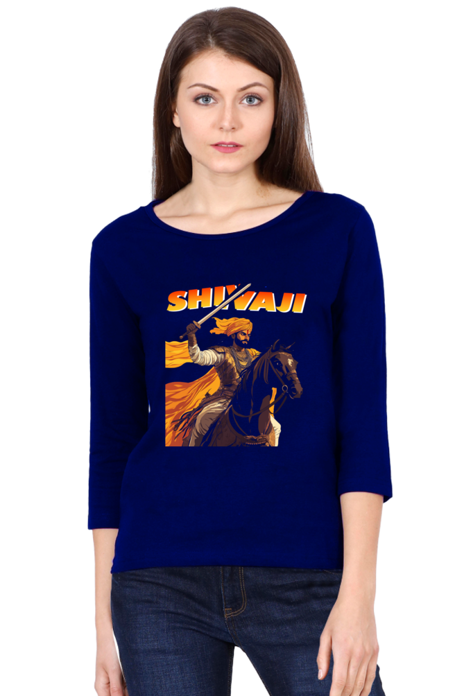 Shivaji Maharaj Warrior Spirit Round Neck Full Sleeve T-Shirts for Women Vastrdhamm