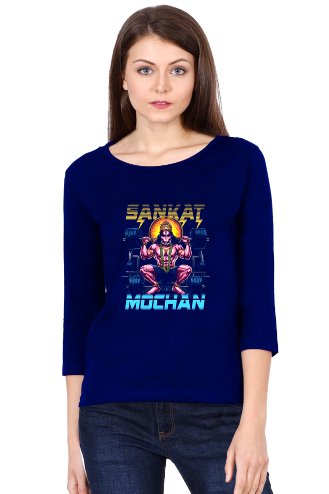 Hanuman Cosmic WarriorRound Neck Full Sleeve T-Shirts for Women Vastrdhamm