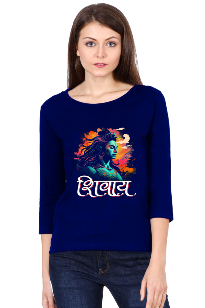 Shiv Ji Trishul Power Round Neck Full Sleeve T-Shirts for Women Vastrdhamm