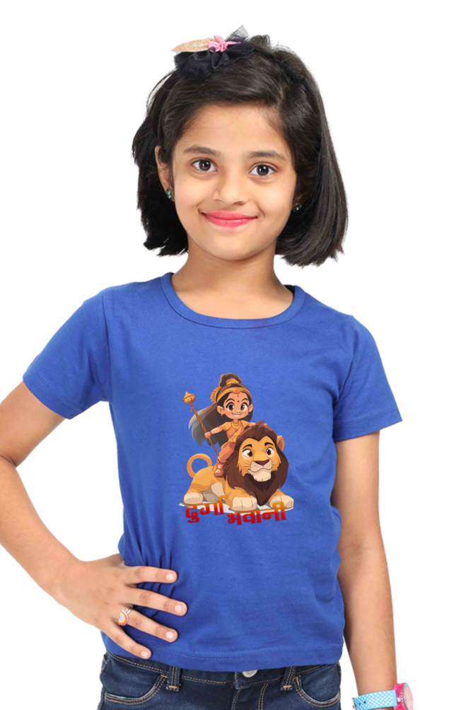 Maa Durga Warrior Round Neck Half Sleeve Classic T-Shirts for Girl Vastrdhamm