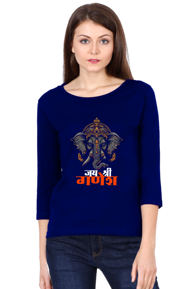 Jai Ganesha PowerRound Neck Full Sleeve T-Shirts for Women Vastrdhamm